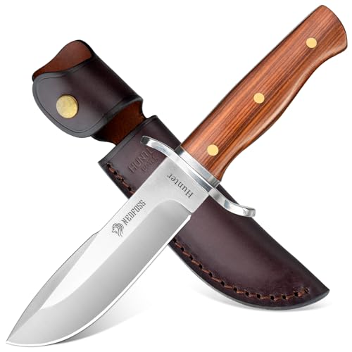 NedFoss Cuchillo de caza afilado Hunter, cuchillo de supervivencia para exteriores, cuchillo D2,...