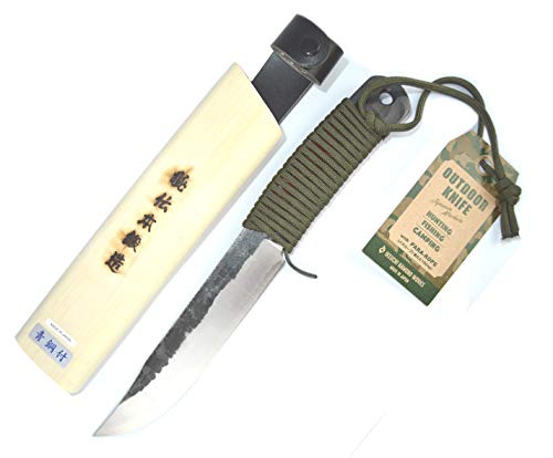 Ikeuti - Cuchillo de caza japonés hecho a mano en Japón, acero azul, camping al aire libre